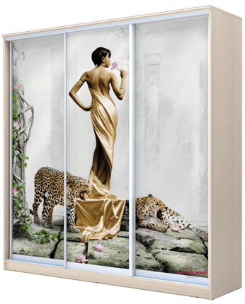 Шкаф 3-х дверный 2400х2000х620, наполнение №1, Девушка с леопардом ХИТ 24-20-777-03 Дуб Млечный в Симферополе - изображение