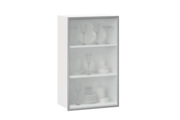 Кухонный шкаф высокий 600, Шервуд, со стеклом левый, ЛД 281.451.000.126, белый/серый в Симферополе