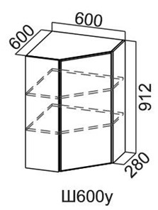 Настенный шкаф угловой, Модус, Ш600у/912, цемент светлый в Симферополе