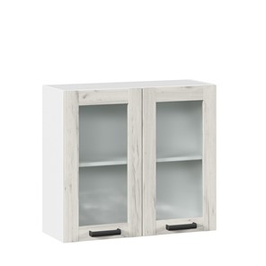 Кухонный шкаф 800 со стеклом Винченца ЛД 234.360.000.033 Белый/Дуб Крафт белый в Симферополе