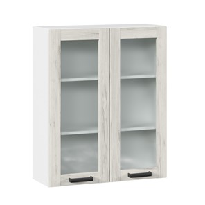 Кухонный шкаф 800 со стеклом высокий Винченца ЛД 234.460.000.040, Белый/Дуб Крафт белый в Симферополе
