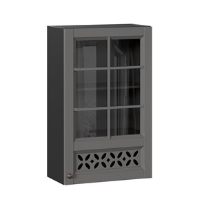 Кухонный навесной шкаф Амели-3 600 высокий со стеклом ЛД 299.450.000.048, Черный/Оникс серый в Симферополе