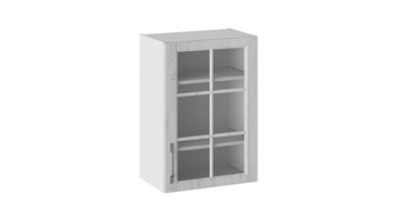 Навесной кухонный шкаф Прованс (Белый глянец/Санторини светлый) со стеклом В_72-50_1ДРс в Симферополе