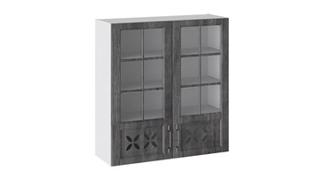 Навесной кухонный шкаф Прованс (Белый глянец/Санторини темный) cо стеклом В_96-90_2ДРДс в Симферополе