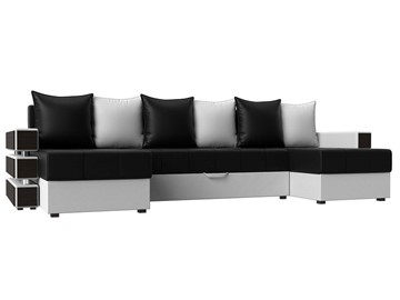 Большой П-образный диван Венеция боннель, Черный\Белый (Экокожа) в Симферополе