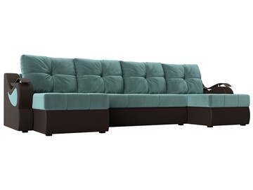 П-образный диван Меркурий П, Бирюзовый\Коричневый (Велюр\Экокожа) в Симферополе