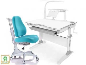 Растущая парта + стул Mealux EVO Evo-30 G (арт. Evo-30 G + Y-528 KBL)/(стол+полка+кресло+чехол+лампа)/белая столешница (дерево), цвет пластика серый в Симферополе