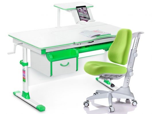 Комплект растущая парта + стул Mealux EVO Evo-40 Z (арт. Evo-40 Z + Y-528 KZ) / (стол+полка+кресло+чехол)/ белая столешница / цвет пластика зеленый в Симферополе - изображение