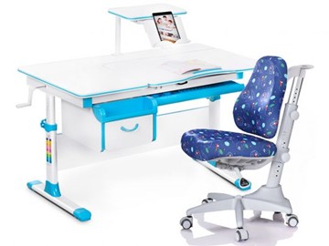 Комплект растущая парта + стул Mealux Mealux EVO Evo-40 BL (арт. Evo-40 BL + Y-528 F) / (стол+полка+кресло) / белая столешница / цвет пластика голубой в Симферополе