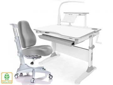 Растущая парта + стул Mealux EVO Evo-30 G (арт. Evo-30 G + Y-528 G) (дерево)/(стол+полка+кресло+чехол+лампа)/ белая столешница (дерево), цвет пластика серый в Симферополе