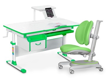 Комплект растущая парта + стул Mealux EVO Evo-40 Z (арт. Evo-40 Z + Y-115 KZ) / (стол+полка+кресло+чехол), белый, зеленый в Симферополе