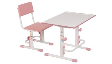 Комплект растущей детской мебели POLINI Kids Растущая парта-трансформер М1 и стул регулируемый L Белый-розовый в Симферополе
