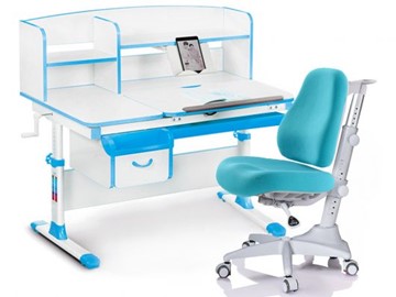 Комплект растущая парта + стул Mealux-EVO Evo-50 BL (арт. Evo-50 BL + Y-528 KBL) / (стол+полка+кресло) / белая столешница / цвет пластика голубой в Симферополе