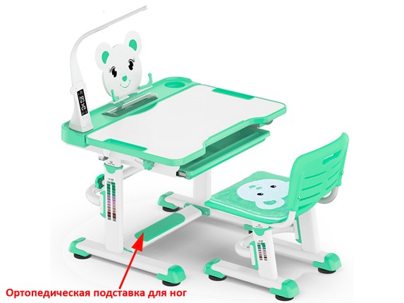 Растущая парта + стул Mealux EVO BD-04 Teddy New XL, с лампой, green, зеленая в Симферополе - изображение